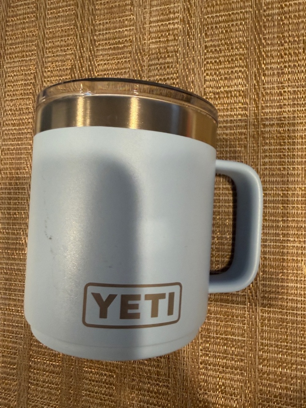 Yeti Powder Blue Travel Mug with Handle and Stainless Rim